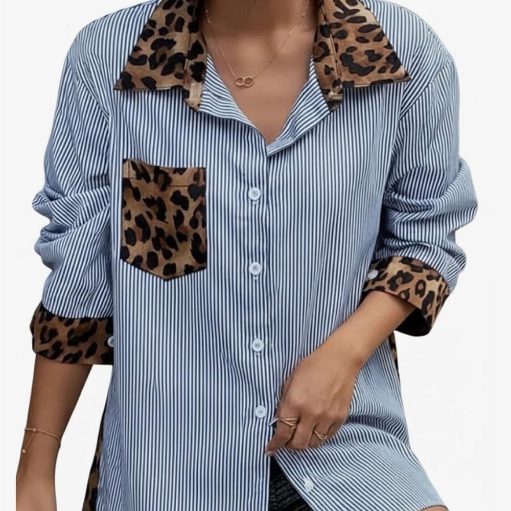 Striped Shirt with Leopard Accents